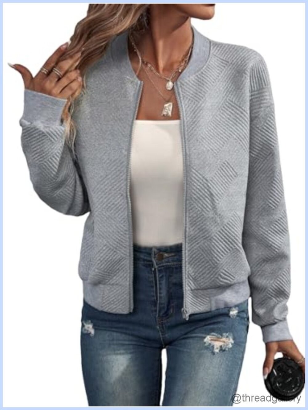 Women's Zip Up Cropped Bomber Jacket Casual Lightweight Fall Coat